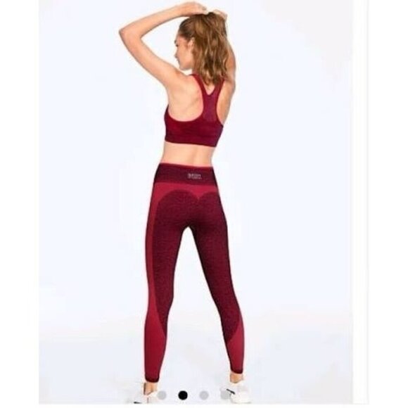 Pink VS Victorias Secret Red Seamless Leggings Medium Size Yoga Stretch Gym - Picture 1 of 7